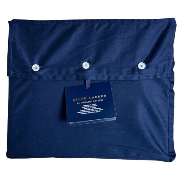 Ralph Lauren‎ Home Organic Sateen Queen Flat Sheet Polo Navy 624 Thread Count